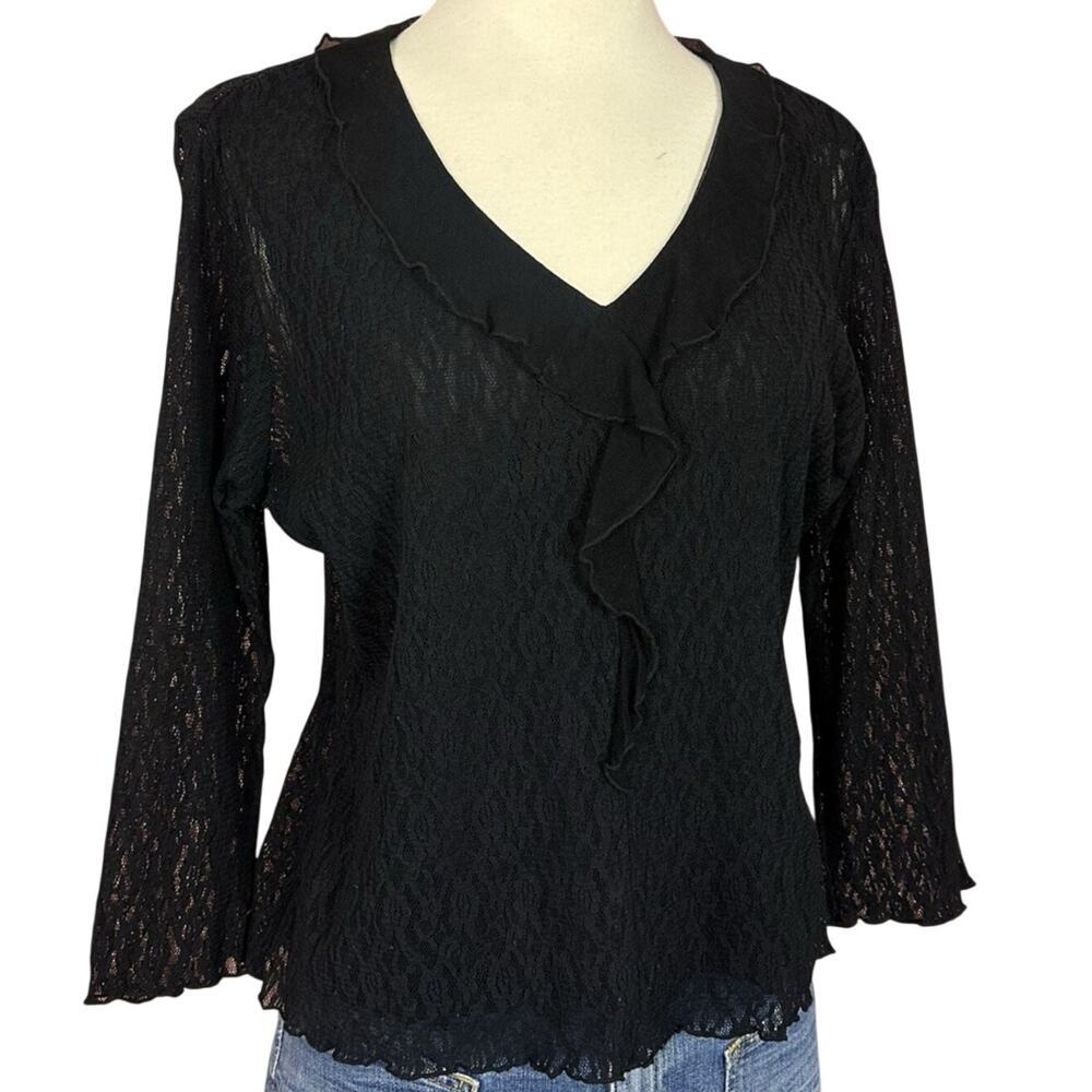 Fashion Bug Black Lace Top XL Fairy Coquette‎ Whimsigoth Y2K Vintage Ruffle